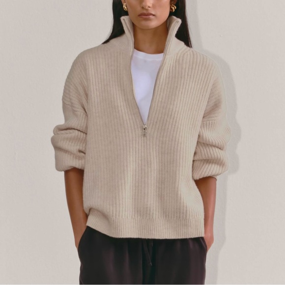 Everlane Sweaters - Everlane Cream Ribbed Half-Zip Turtleneck Sweater
